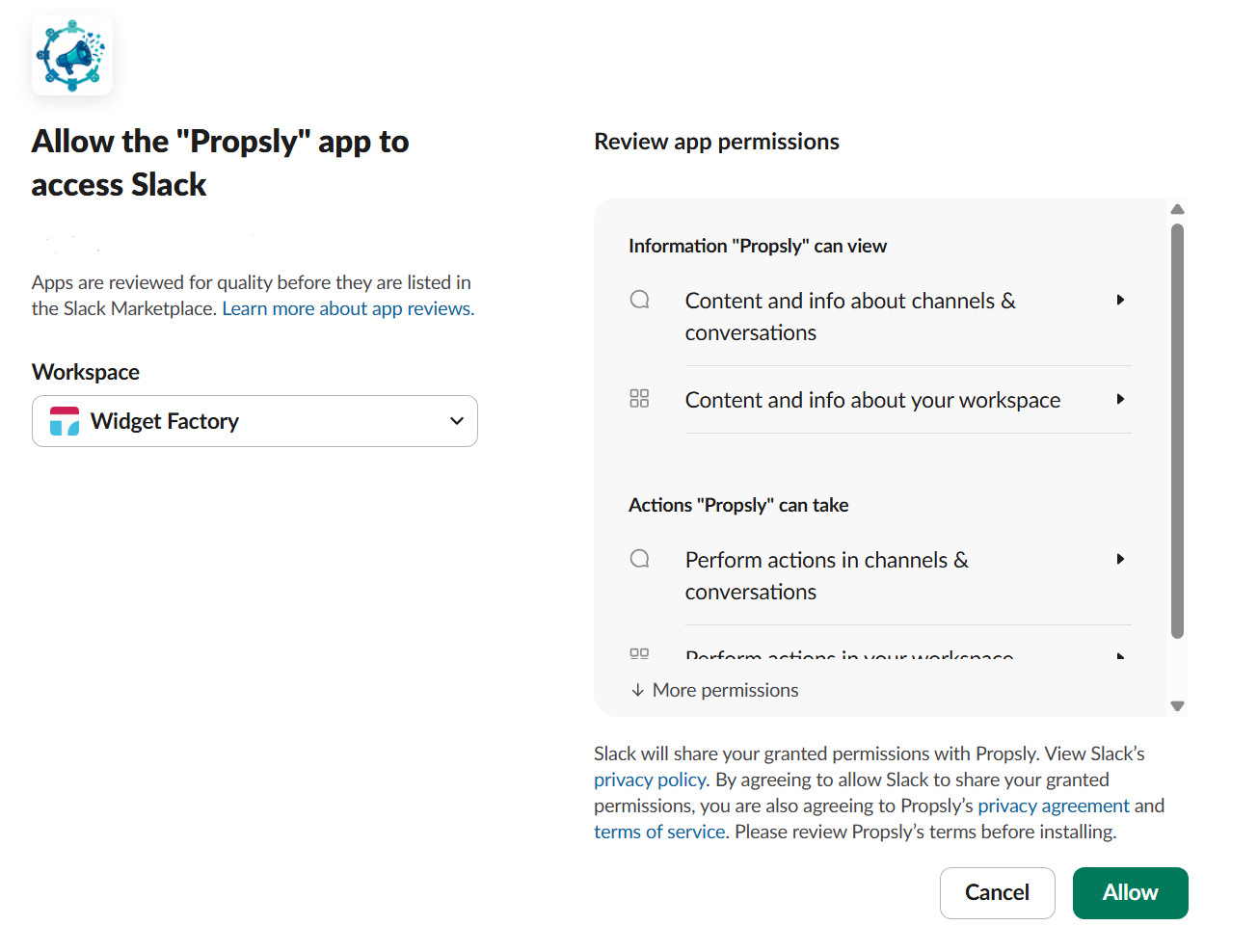 Slack OAuth authorization screen